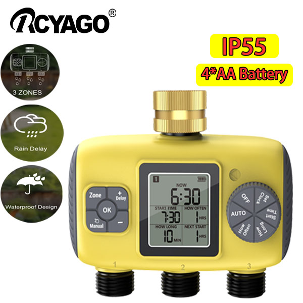 RCYAGO 3-Outlet Water Timer Garden Irrigation System Independent Watering Sprinkler Programmer Tool ราคา 899 บาท*ส่งฟรี