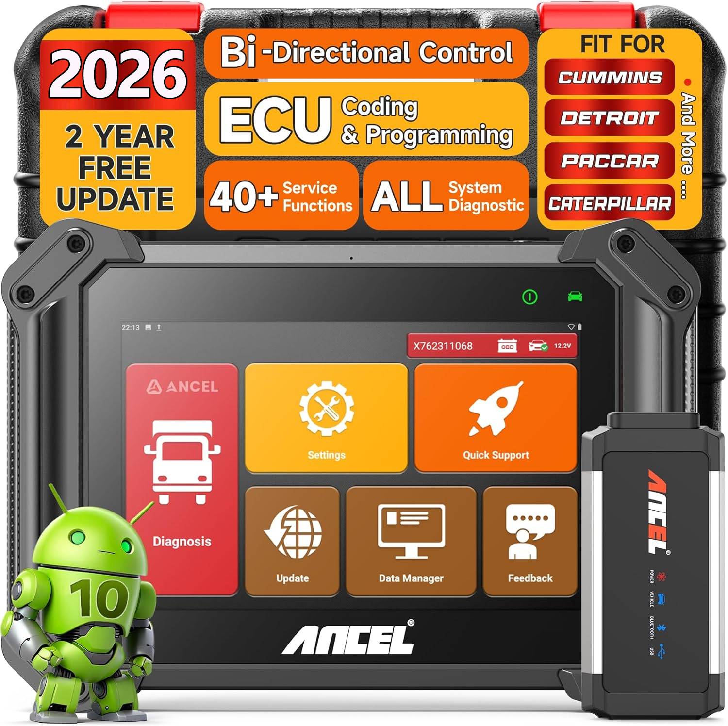 Ancel V6 Hd Diesel Truck Scanner 24V Obd2 Scanner All System Diagnostic Tool Supports Isuzu/Fuso/Hino/Howo Trucks for Ecu Coding/Inactive Adjustment/Injector Coding Wifi Scanner Fault Code Reader Odb Scaner ราคา 26,410 บาท*ส่งฟรี