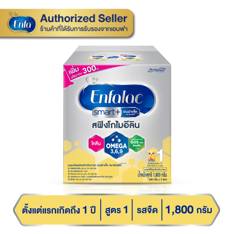 เอนฟาแล็ค สมาร์ทพลัส นมผงเด็ก สูตร1 ขนาด (1800 กรัม) Enfalac Smart+1 Baby Milk Powder Size (1800 g) ราคา 1,060 บาท*ส่งฟรี