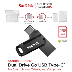 สินค้า SanDisk Ultra Dual Drive Go 256GB USB 3.1 Gen1 Flash Drive Type-C OTG Speed 150mb/s (SDDDC3-256G-G46) แฟลชไดรฟ์ 2หัว ประกัน Synnex 5ปี