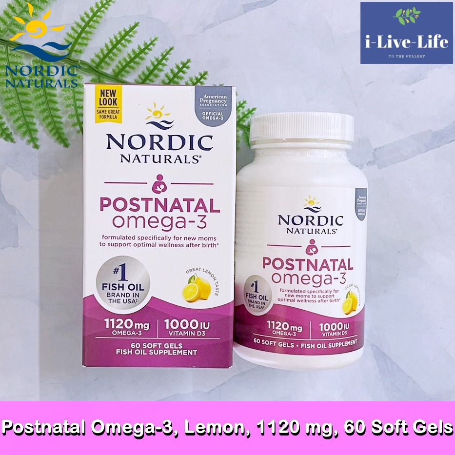 อาหารเสริมหลังคลอด คุณแม่หลังคลอดและให้นมบุตร Postnatal Omega-3, Lemon, 1120 mg, 60 Soft Gels - Nordic Naturals น้ำมันปลา โอเมก้า 3 Fish Oil ราคา 2,085 บาท*ส่งฟรี