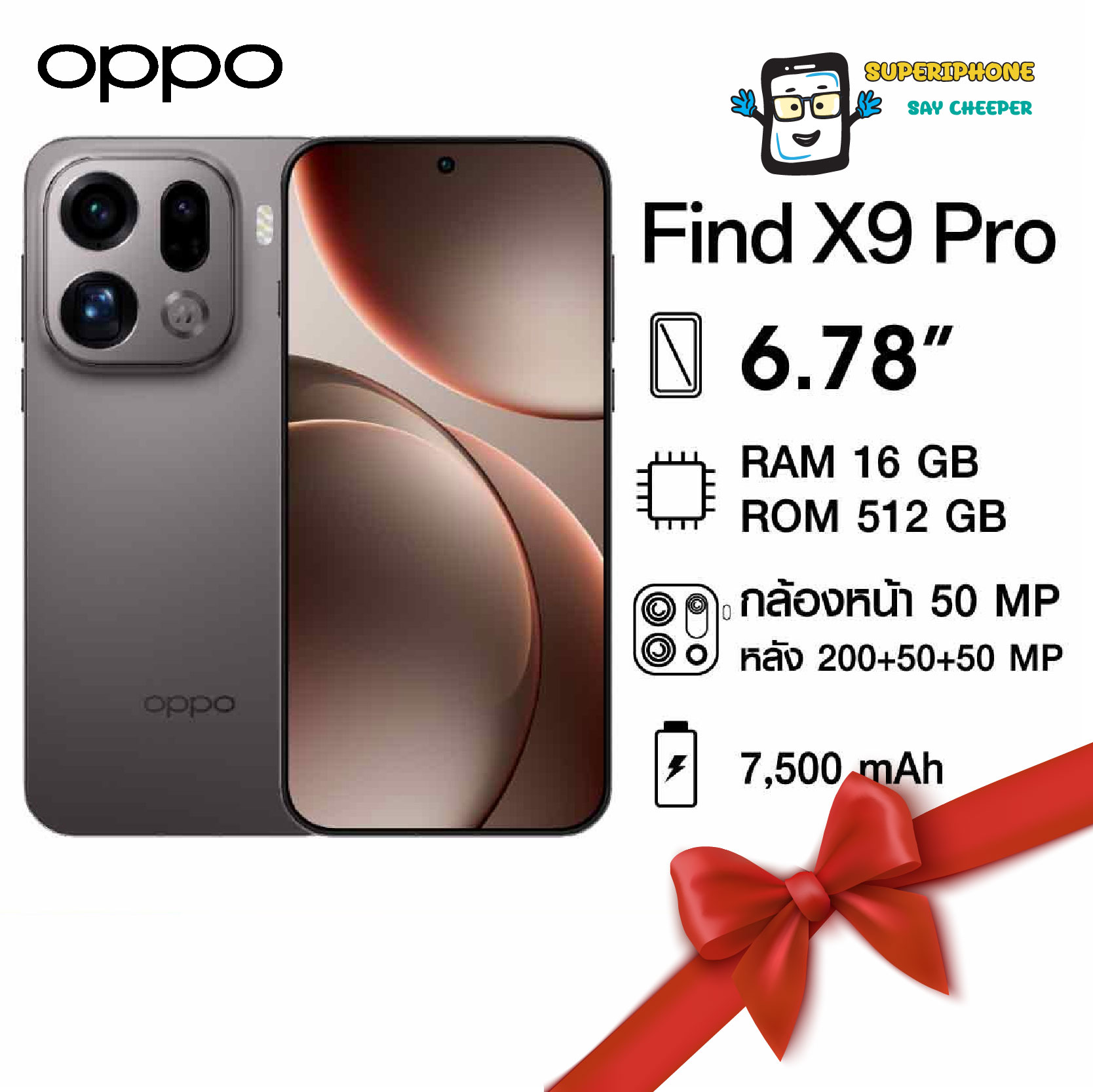 Oppo Find X9 Pro 5g(16+512Gb) Super Cool Pictures, Super Zoom L Fast and Smooth, No Lag. ราคา 36,300 บาท*ส่งฟรี