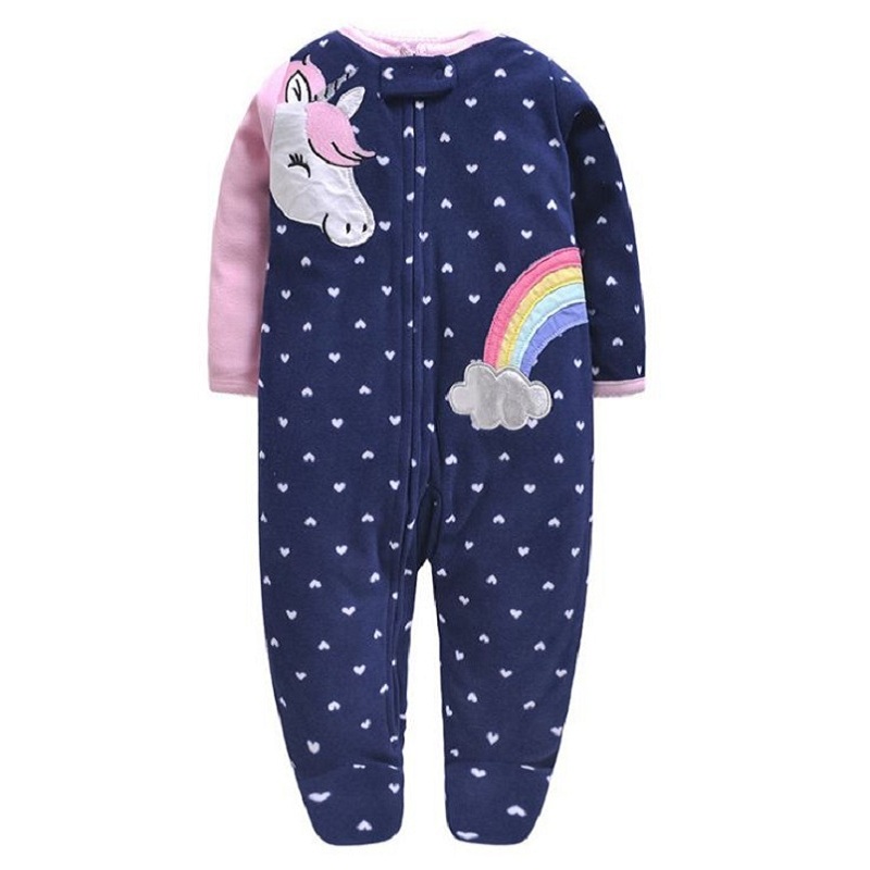 cartoon unicorn baby girl jumpsuit footies clothes winter newborn boy long sleeve 0-12 month new born o-neck zipper 2019