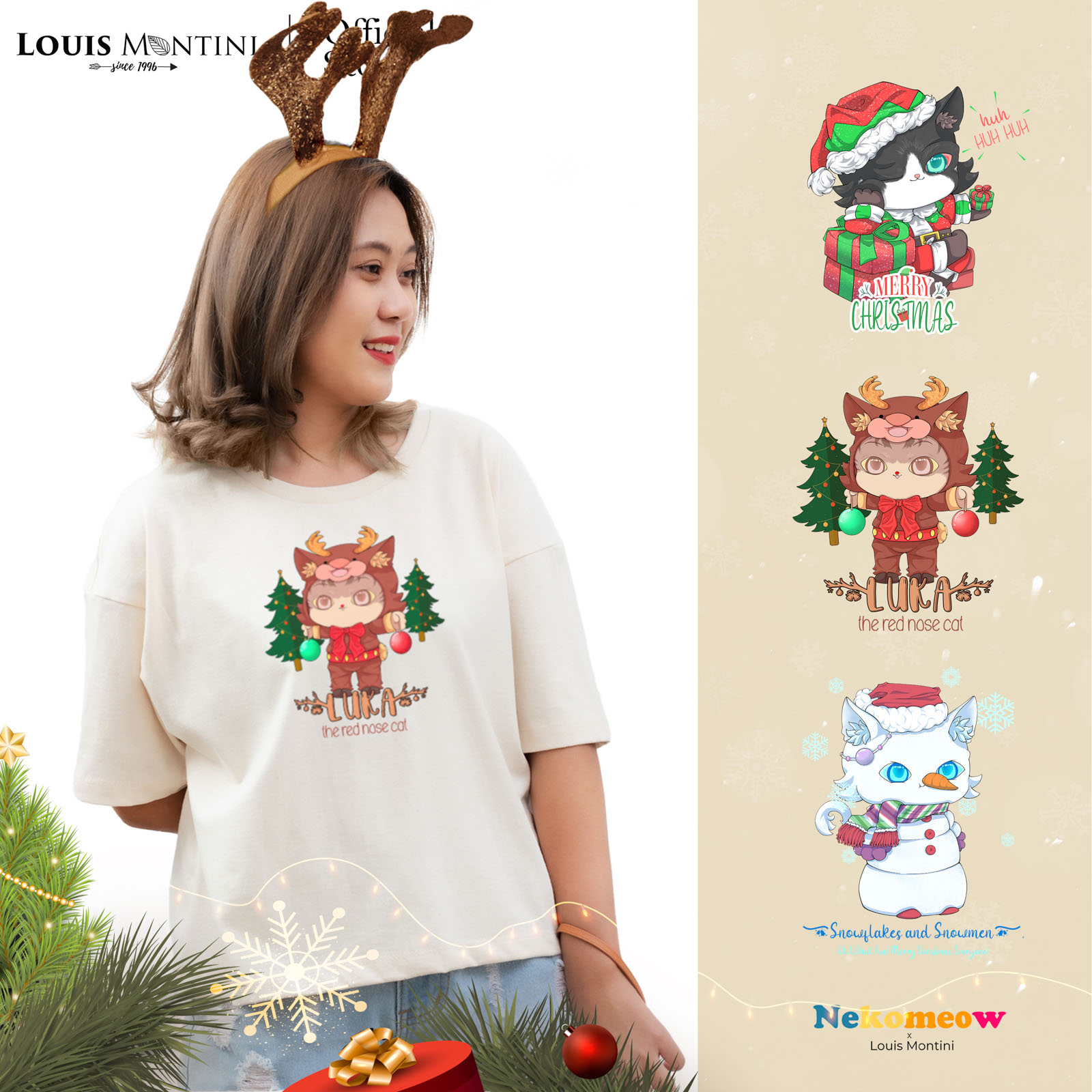 Louis Montini (Nekomeow) เสื้อครอปผู้หญิง 100% Cotton Women Crop tops (Christmas Meow Ver.1) LMTS20 ราคา 249 บาท*ส่งฟรี