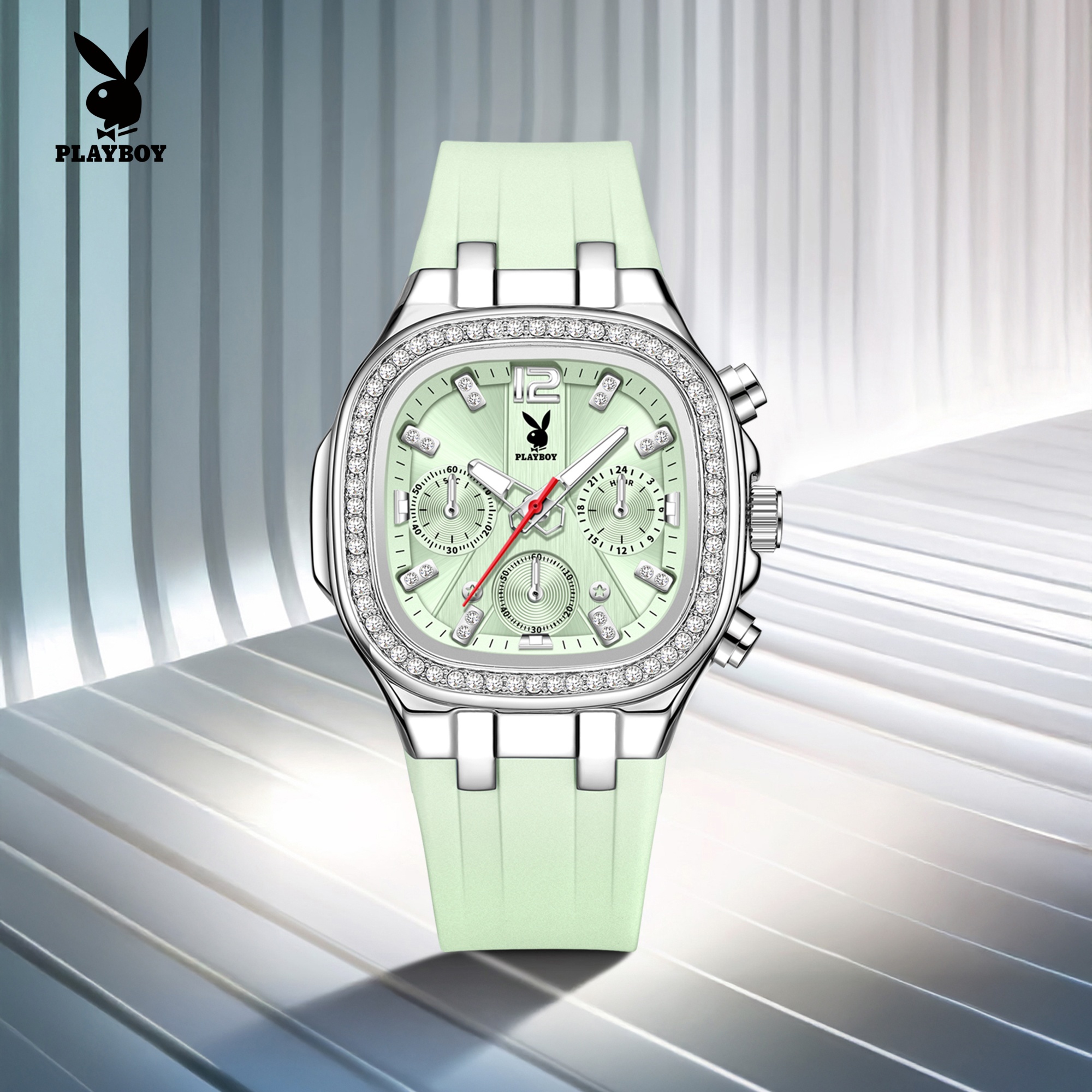 Playboy Women's Wristwatch, Waterproof 30m, Luminous Hands, Modern Quartz System, Silicone Strap, Goes with Every Outfit. Women's Gift, Comes with a Beautiful Box. ราคา 1,196 บาท*ส่งฟรี