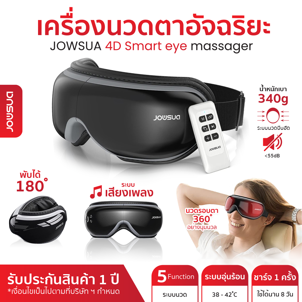 JOWSUA เครื่องนวดตาอัจฉริยะ 4D Smart Eye Massager เครื่องนวดตาผ่อนคลาย เครื่องนวดไฟฟ้าแบบพกพา เครื่องนวดกดจุด ราคา 1,759 บาท*ส่งฟรี