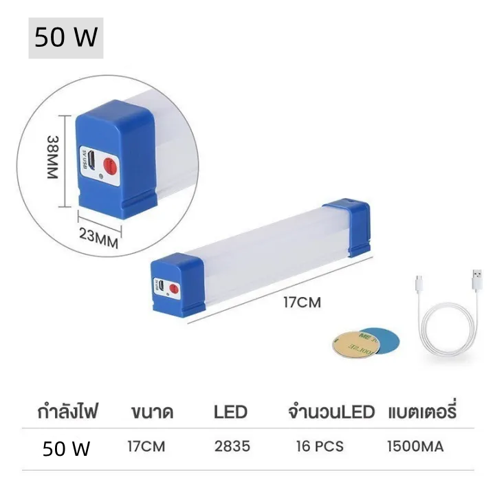 hardware tools shopหลอดไฟ LED ไร้สาย หลอดไฟฉุกเฉิน สามารพพกพา ปรับได้ 3 โหมด 150w/100w/50w ชาร์ต USB