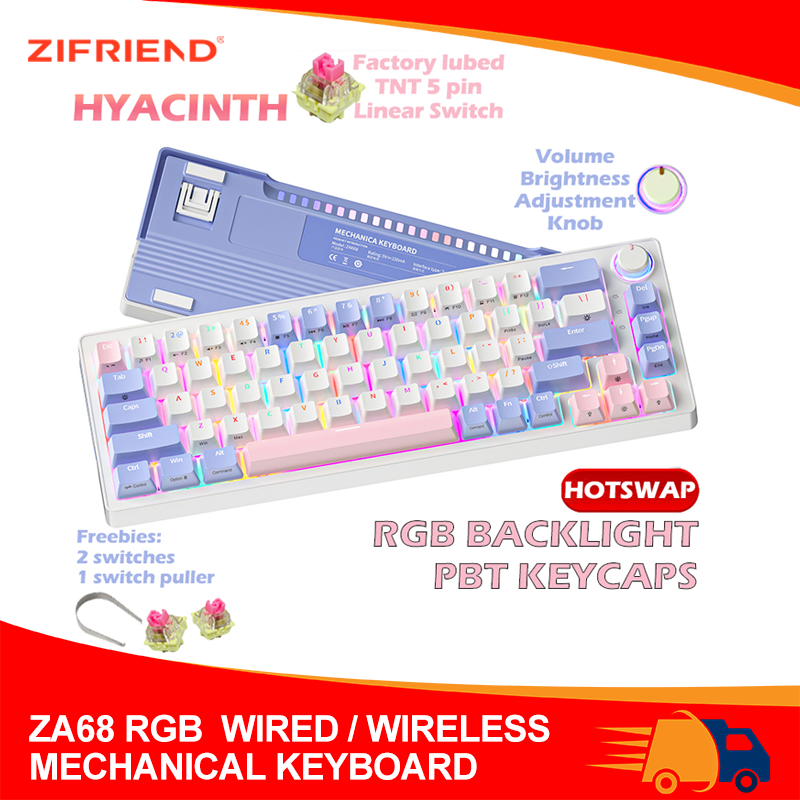ZIFRIEND za68 không dây Bàn phím cơ Hotswap 5 pin chuyển đổi tuyến tính Bàn phím cơ S 3modes Bàn phím chơi game