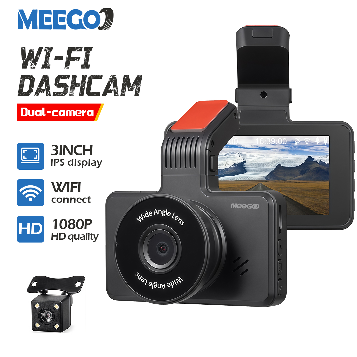 Meegoo Dash Cam 1080P, 3-Inch Car Camera, Wifi Car Camera, Control Via App, Clearly Visible at Night, G-Sensor ราคา 533 บาท*ส่งฟรี