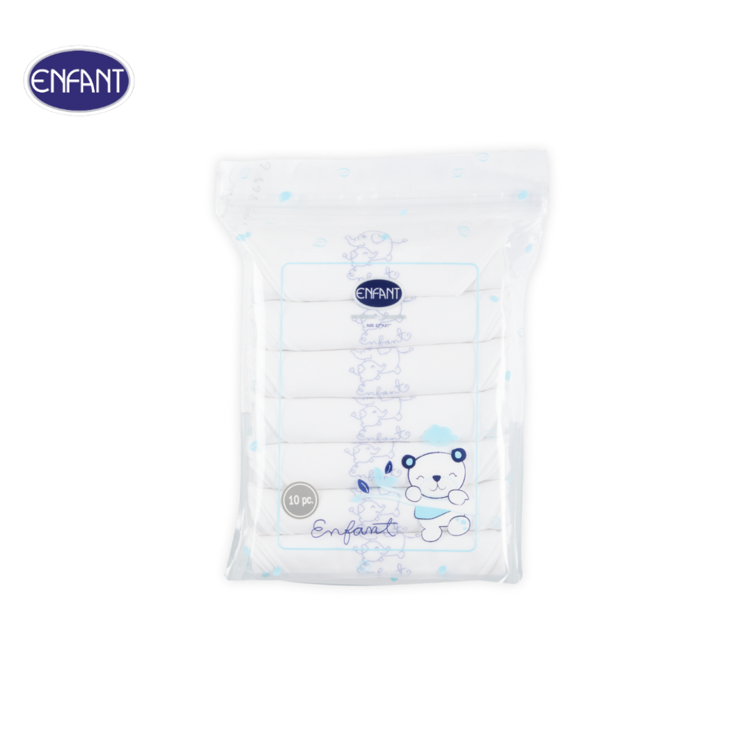 ENFANT (อองฟองต์) ผ้าอ้อมผ้าสาลูรุ่น ENFANT BLUE ขนาด27x27 นิ้ว 1แพ็ค/10 ผืน ราคา 1,180 บาท*ส่งฟรี