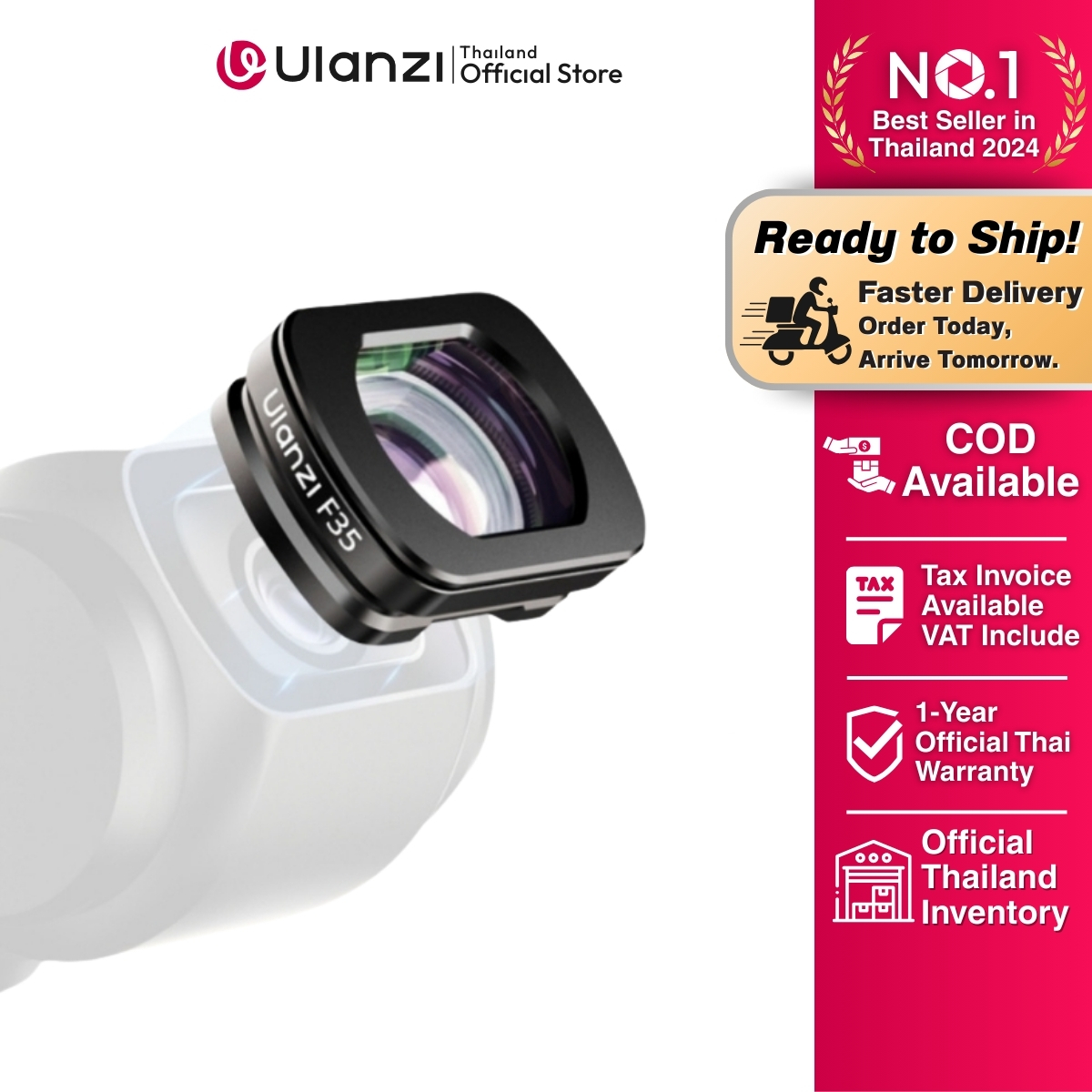 Ulanzi F35 Wide-Angle Lens Camera Lens Wide-Angle Lens with a Wide Angle of up to 112 Degrees for the Dji Osmo Pocket 3 Camera. ราคา 1,199 บาท*ส่งฟรี