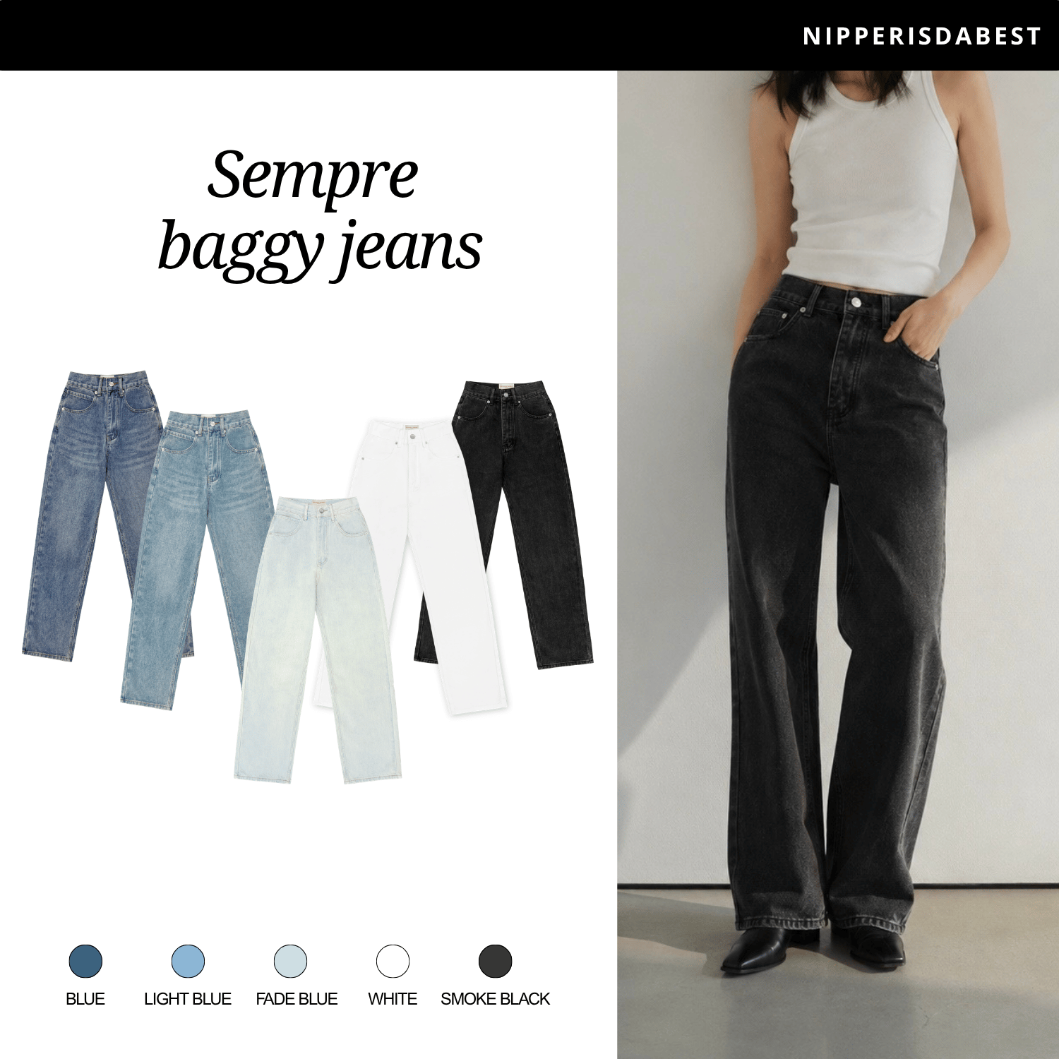 [Does Not Offer Pants Repairs] Nipperisdabest Jeans Model Sempre Baggy Jeans # Npj485 Straight Cylindrical Shape, High Waist, Suitable for Girls with Small Waists and Big Hips. ราคา 1,190 บาท*ส่งฟรี
