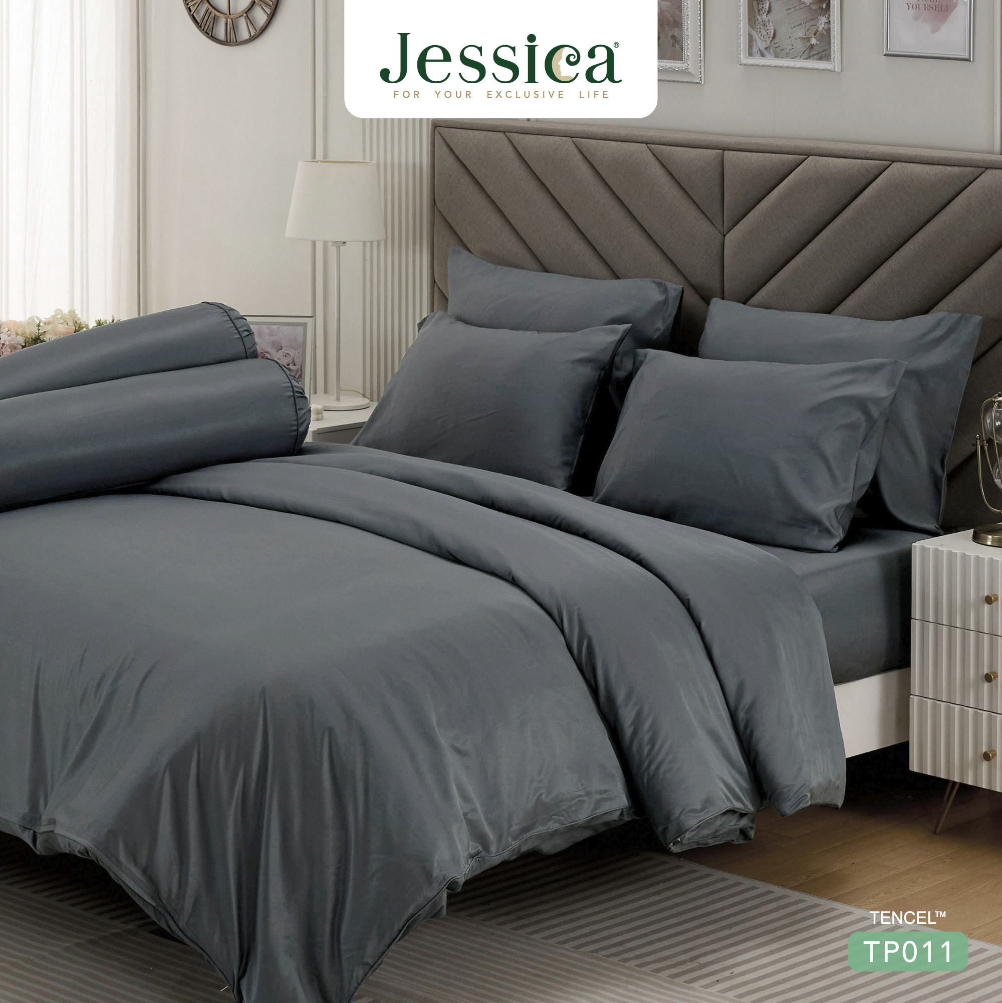 ชุดผ้าปูที่นอนและผ้านวมเกรดพรีเมียม Jessica Tencel Tp011 ปลอก Solid Color ให้ความรู้สึกนุ่มเนียนดุจผ้าไหม ราคา 1,990 บาท*ส่งฟรี