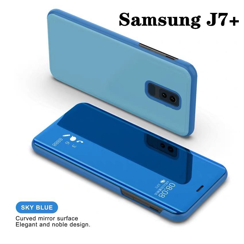 Case Samsung Galaxy J7+ J7Plus เคสซัมซุง เจ7พลัส เคสฝาเปิดปิดเงา สมาร์ทเคส เคสตั้งได้ Smart Case เคสโทรศัพท์ J7plus เคสกระเป๋า เคสเปิดปิดเงา