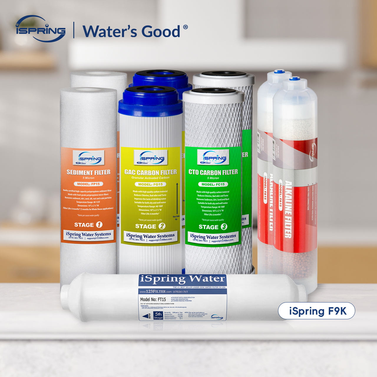 iSpring F9K Filter Replacement Cartridge Pack Set 9pcs for Alkaline Mineral RO Filtration Systems Without RO Membrane Replacement Cartridge Water purifier accessories ราคา 3,999 บาท*ส่งฟรี