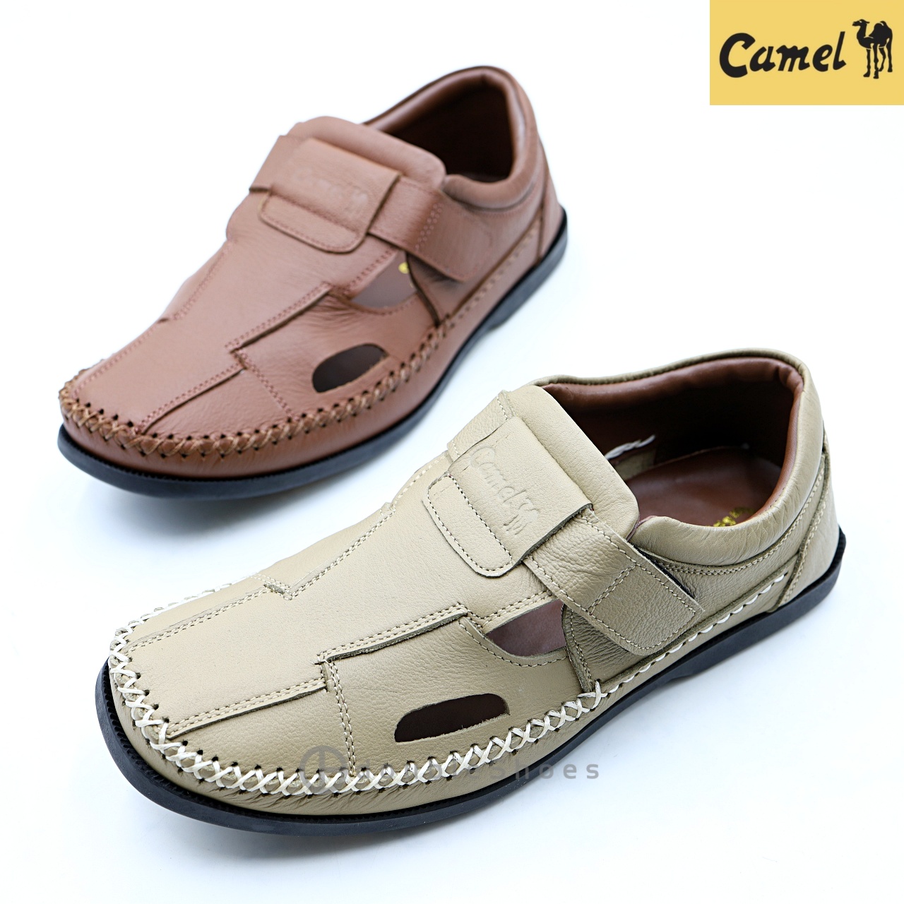 Camel Men's Shoes, Genuine Leather, Elephant Pattern Leather, Soft Soles, Stitched Soles, Model Cm124, Brown, Cream, Size 40-45. ราคา 1,199 บาท*ส่งฟรี