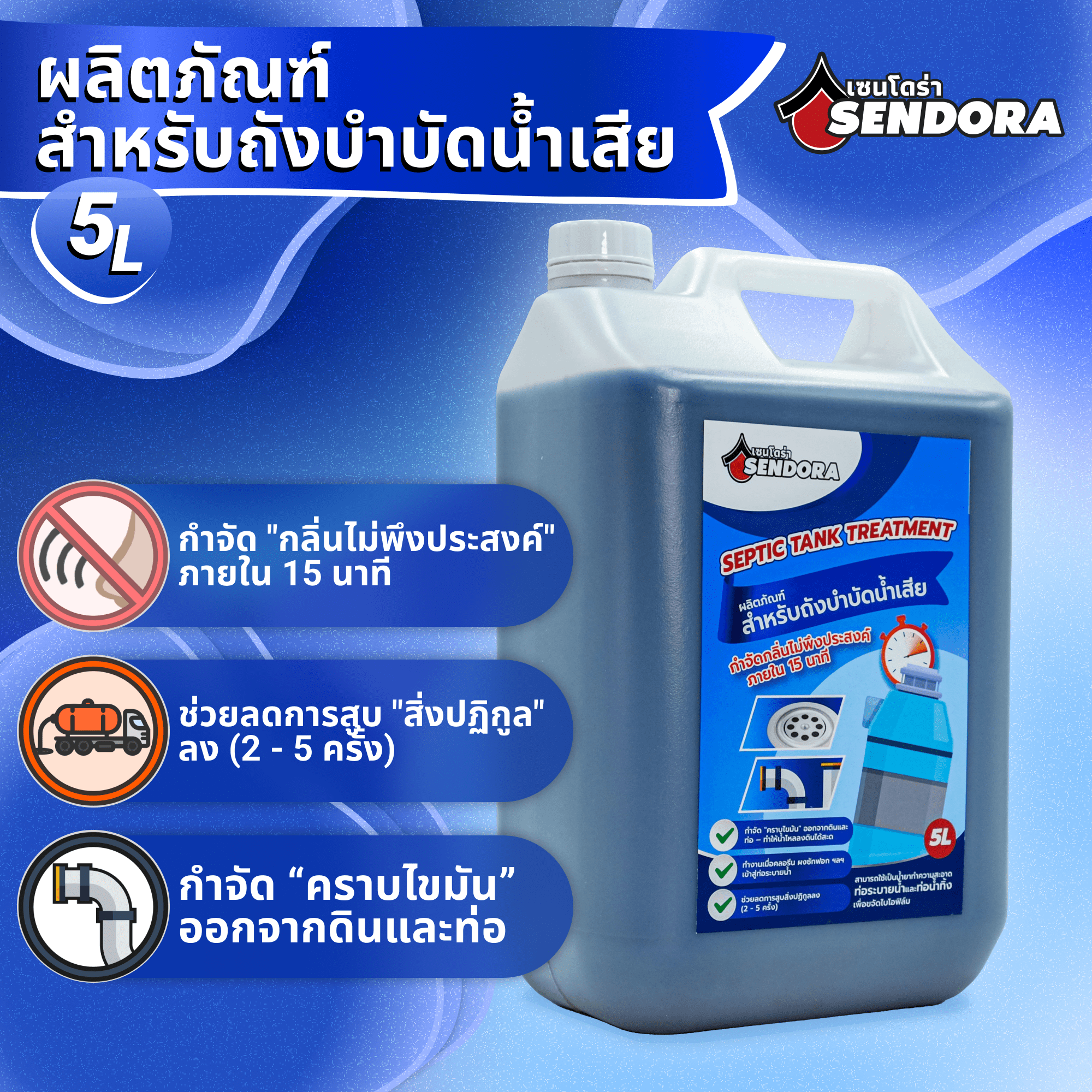 การย่อยสลายแบคทีเรียการบำรุงรักษาระบบบำบัดน้ำเสียน้ำยาบำบัดถังแซทที่ย่อยสลายได้การบำรุงรักษาระบบบำบัดน้ำเสีย5L ราคา 428 บาท*ส่งฟรี