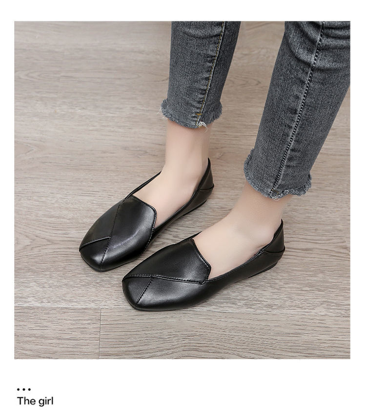 wtMei Fashion Small Leather Shoes Women's New Flat-soled Large Size Doll Single Shoes Soft Leather Low Heel Loafers Shoes