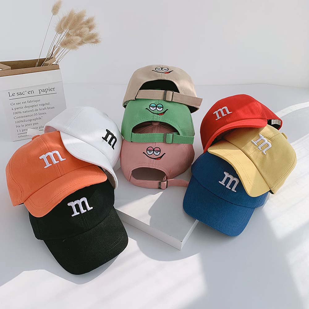 TAZ1345กลางแจ้งปักเด็กหญิงฤดูใบไม้ผลิฤดูร้อนฮิปฮอปเบสบอลหมวกหมวกทารก M Letter หมวกกันแดด