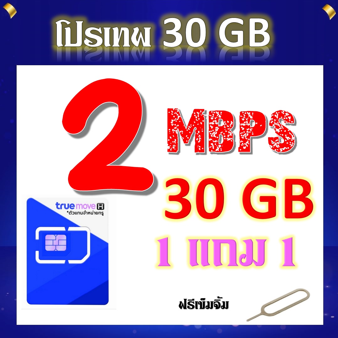 โปรเทพ 2 Mbps 30GB โทรฟรีในเครือข่าย แถมฟรีเข็มจิ้มซิม 1 แถม 1