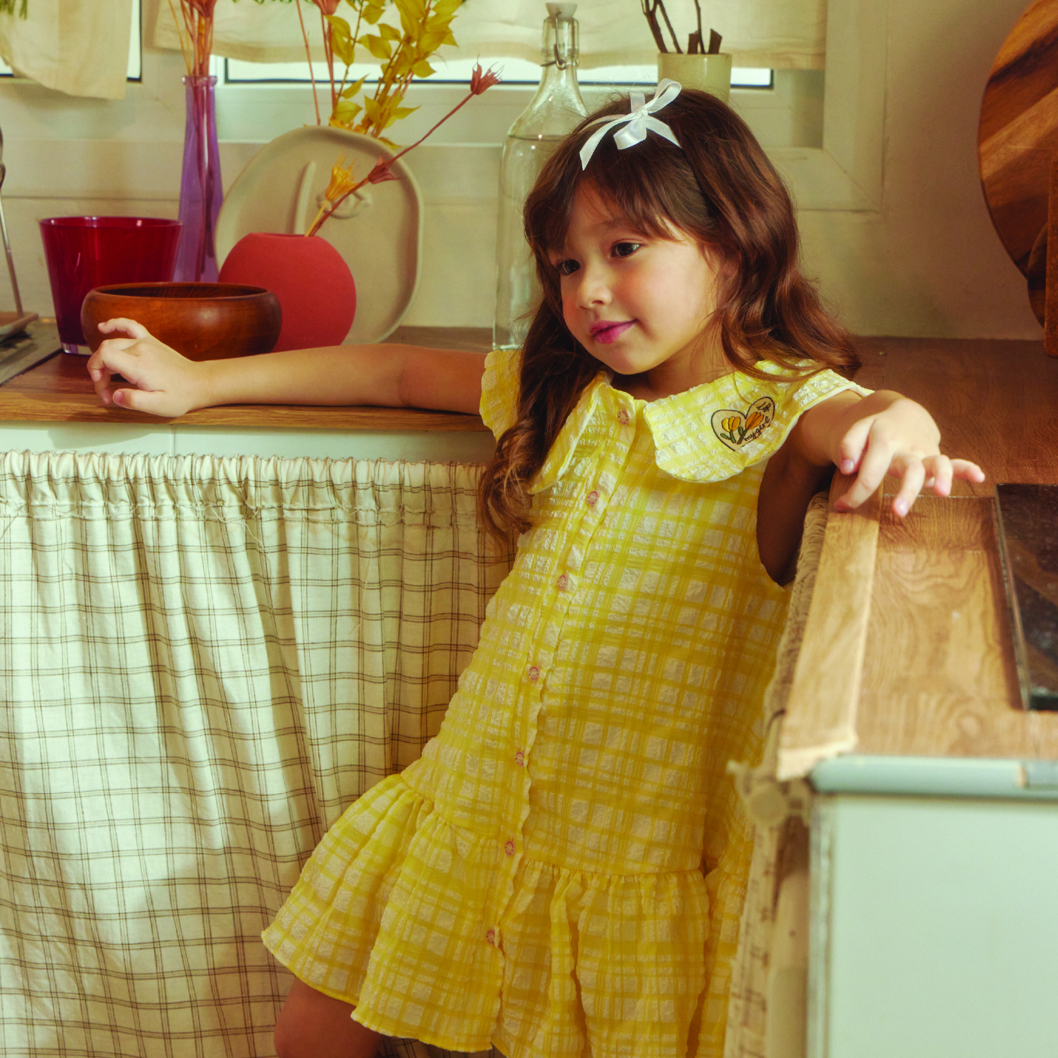 lookbookpetite tulip dress yellow scott เดรสเด็ก แขนกุด สีเหลือง ลายสก็อต ราคา 861 บาท*ส่งฟรี