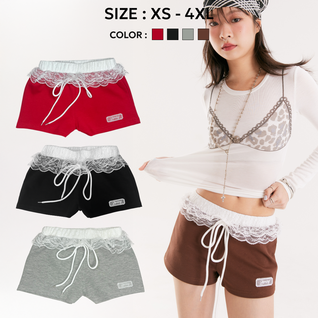 Bemingshorts037(XS-4XL) - LACY COMFY SHORTS กางเกงขาสั้นสุดคิ้วท์ ดีเทลลูกไม้รอบเอวเพิ่มความละมุน ราคา 346 บาท*ส่งฟรี