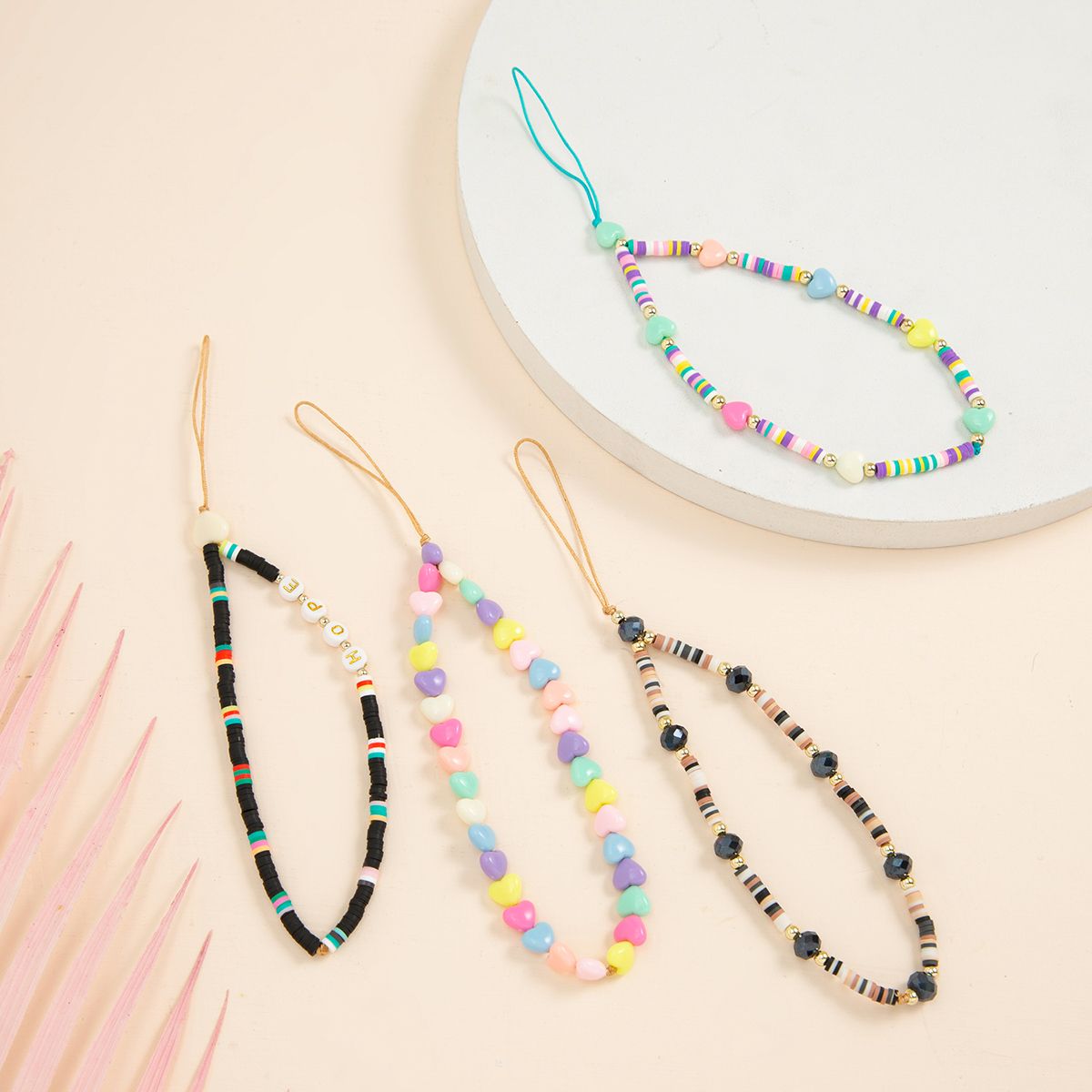 SWRJGM SHOP Women Acrylic Bead Colorful Simple Mobile Phone Strap Lanyard Cell Phone Case Hanging Cord Phone Chain Soft Pottery Rope