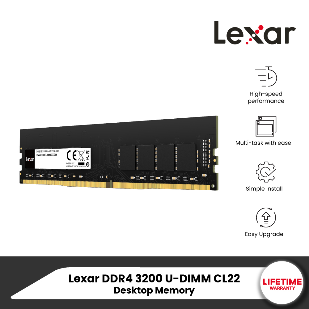 Lexar DDR4/3200MHz CL22 U-DIMM RAM PC (แรมพีซี) Desktop Memory PC&DIY ราคา 3,890 บาท*ส่งฟรี