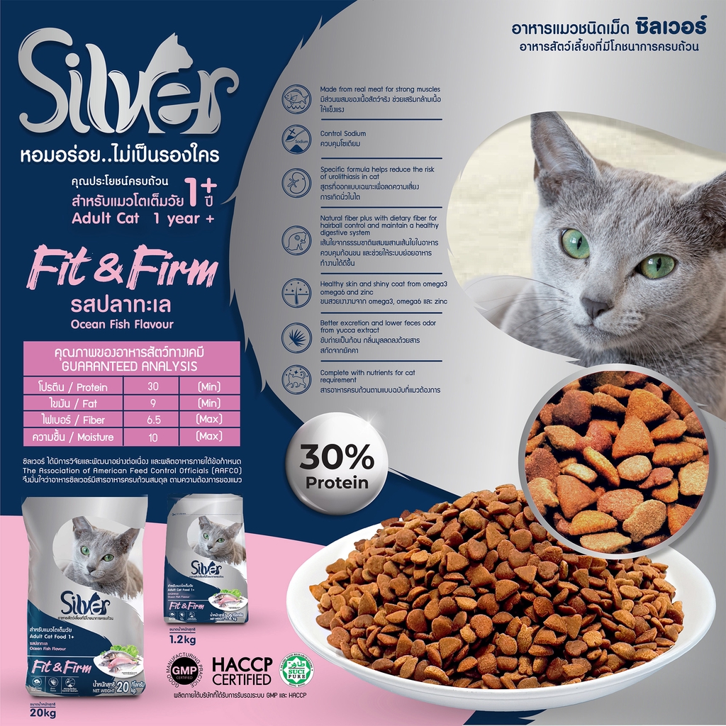 รูปภาพเพิ่มเติมของ [ 3 ถุง] Silver Cat Food 1.2 kg/ อาหารเเมวเเบบเม็ด ซิลเวอร์ อาหารเแมวโต อายุ 1 ปีขึ้นไป ขนาด  1.2kg