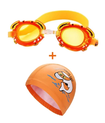 ชุดแว่นตาว่ายน้ำ หมวกว่ายน้ำ ฟรี คลิปจมูก ปลั๊กอุดหู สำหรับเด็ก Swim Cap and Swim Goggles Set for Kids (1)