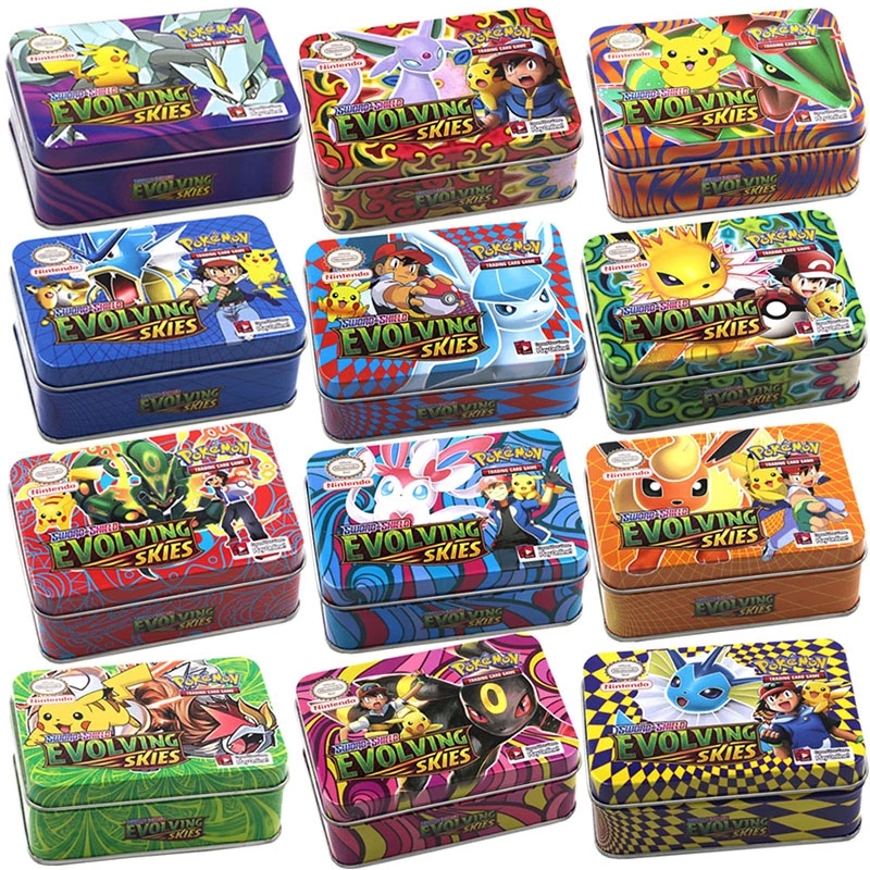 การ์ดโปเกมอน 42ชิ้น/เซ็ตกล่องเหล็กโปเกมอน TAKARA TOMY ของเล่นต่อสู้งานอดิเรกของสะสมเกมคอลเลกชันอะนิเมะการ์ดสำหรับเด็ก