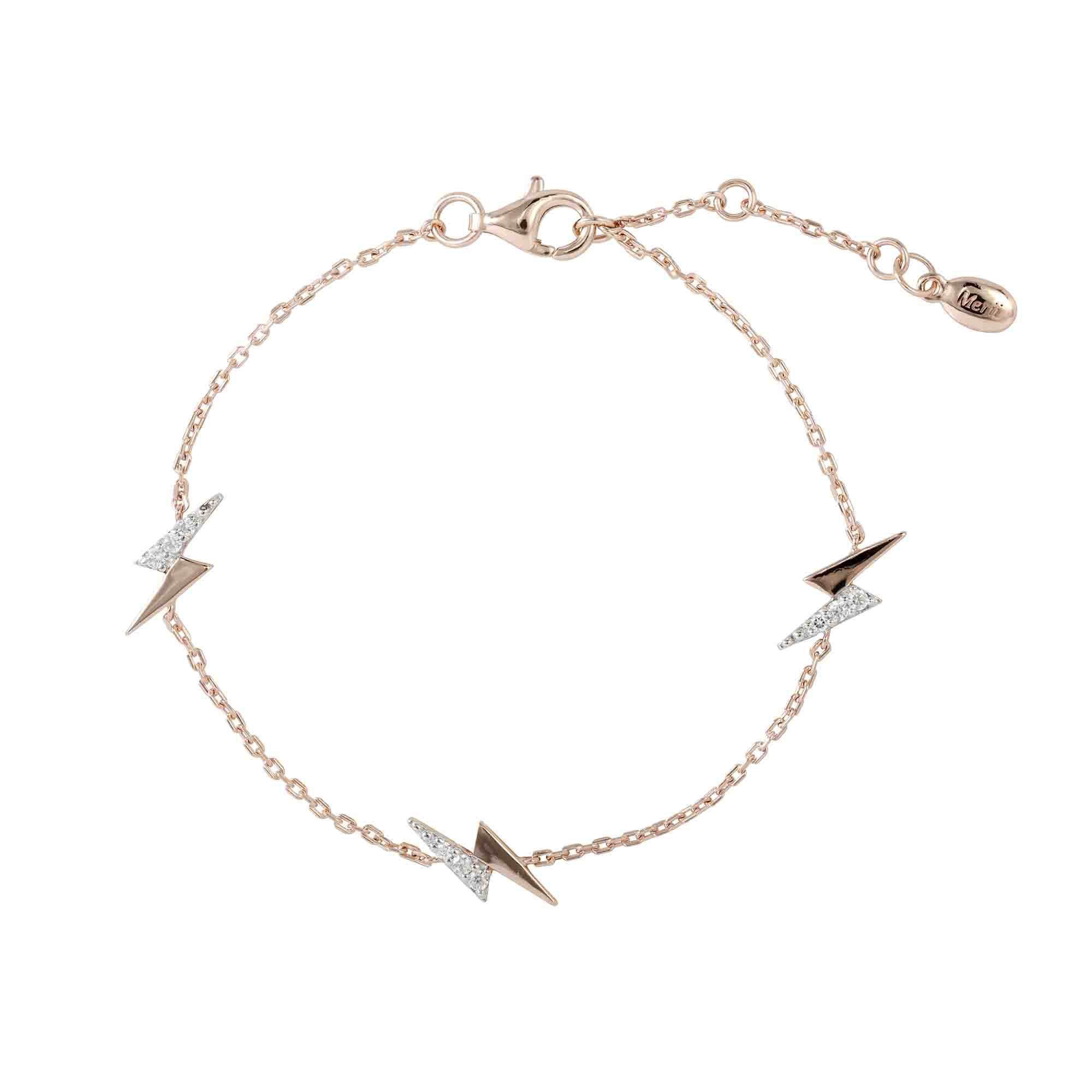 Merii สร้อยข้อมือเงินแท้ 925 ชุบโรสโกลด์ ประดับเพชร CZ ดีไซน์รูปสายฟ้า : สร้อยข้อมือเพชรCZ Memento 221L0269-01 ราคา 2,240 บาท*ส่งฟรี