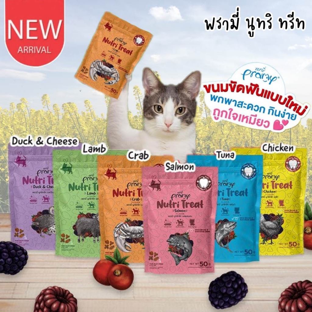 ใหม่!! ขนมขัดฟันแมว ขนมแมว Pramy Nutri Treat หอม ทานง่าย 50g ราคา 35 บาท*ส่งฟรี