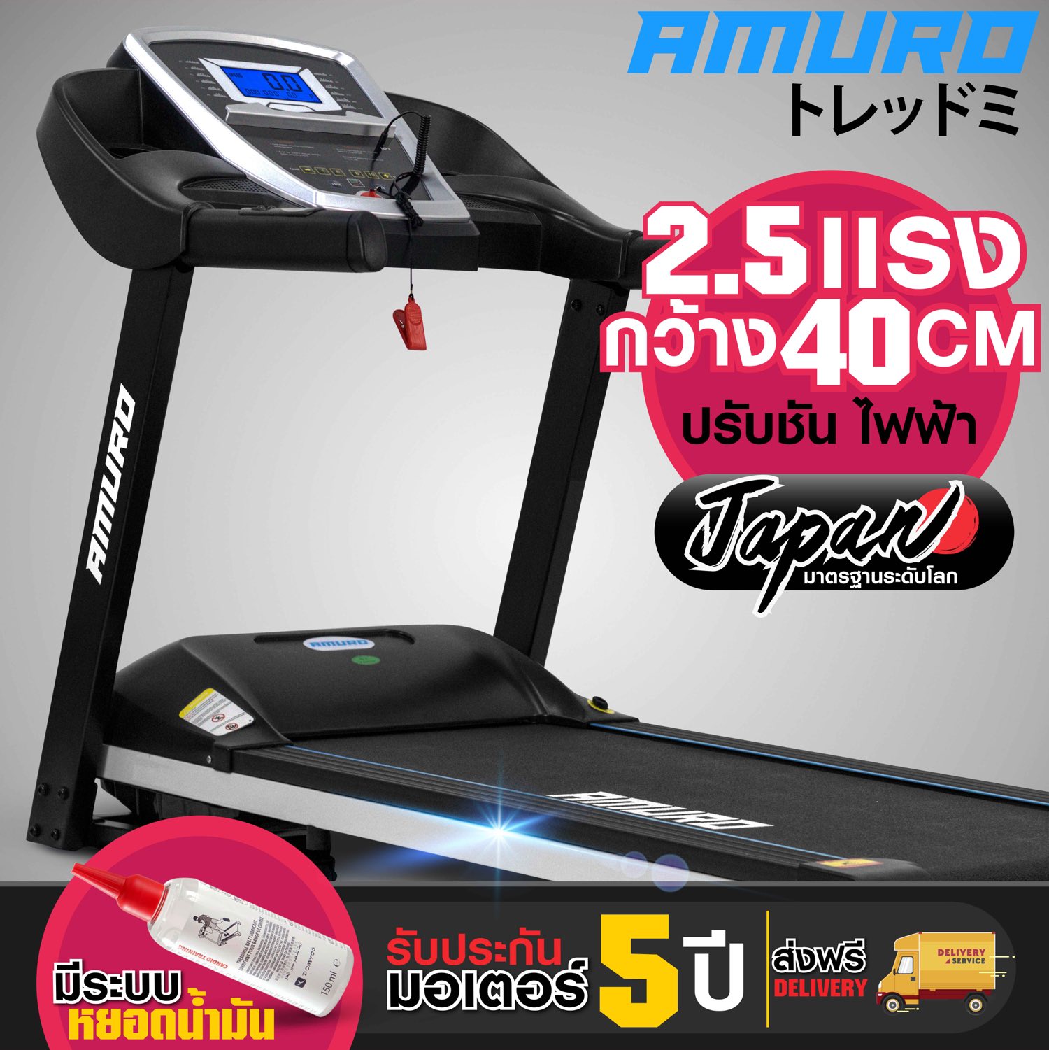 ลู่วิ่งไฟฟ้า 2.5 แรงม้า AMURO Treadmill ฟังเพลงได้ เชื่อมต่อมือถือ รุ่น F18