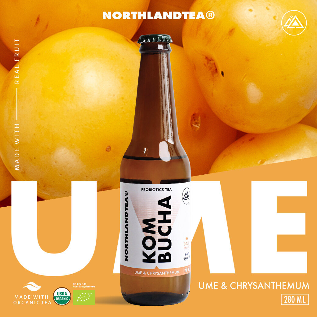 Organic Kombucha Ume & Chrysanthemum 280 ml. - Probiotic Good for Gut - Northlandtea ราคา 129 บาท*ส่งฟรี