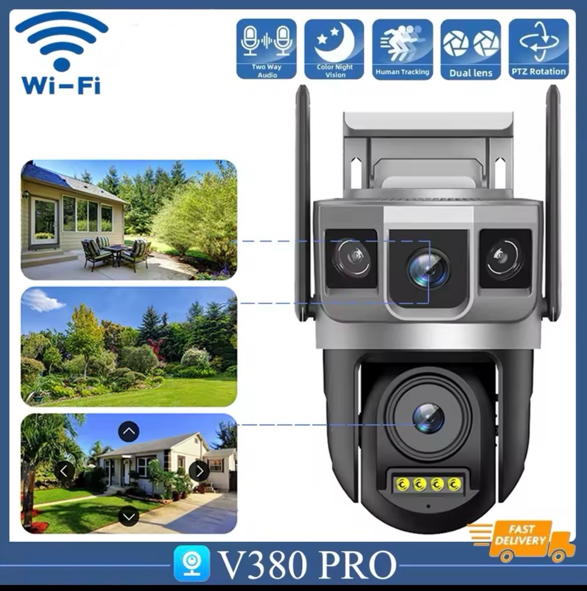 V380 pro 3 เลนส์ 3 หน้าจอบ้านกล้องวงจรปิดไร้สาย WIFI PTZ การเชื่อมต่อโทรศัพท์มือถือ 360 IP กล้องรักษาความปลอดภัย Motion Track สีสันสดใส ราคา 709 บาท*ส่งฟรี