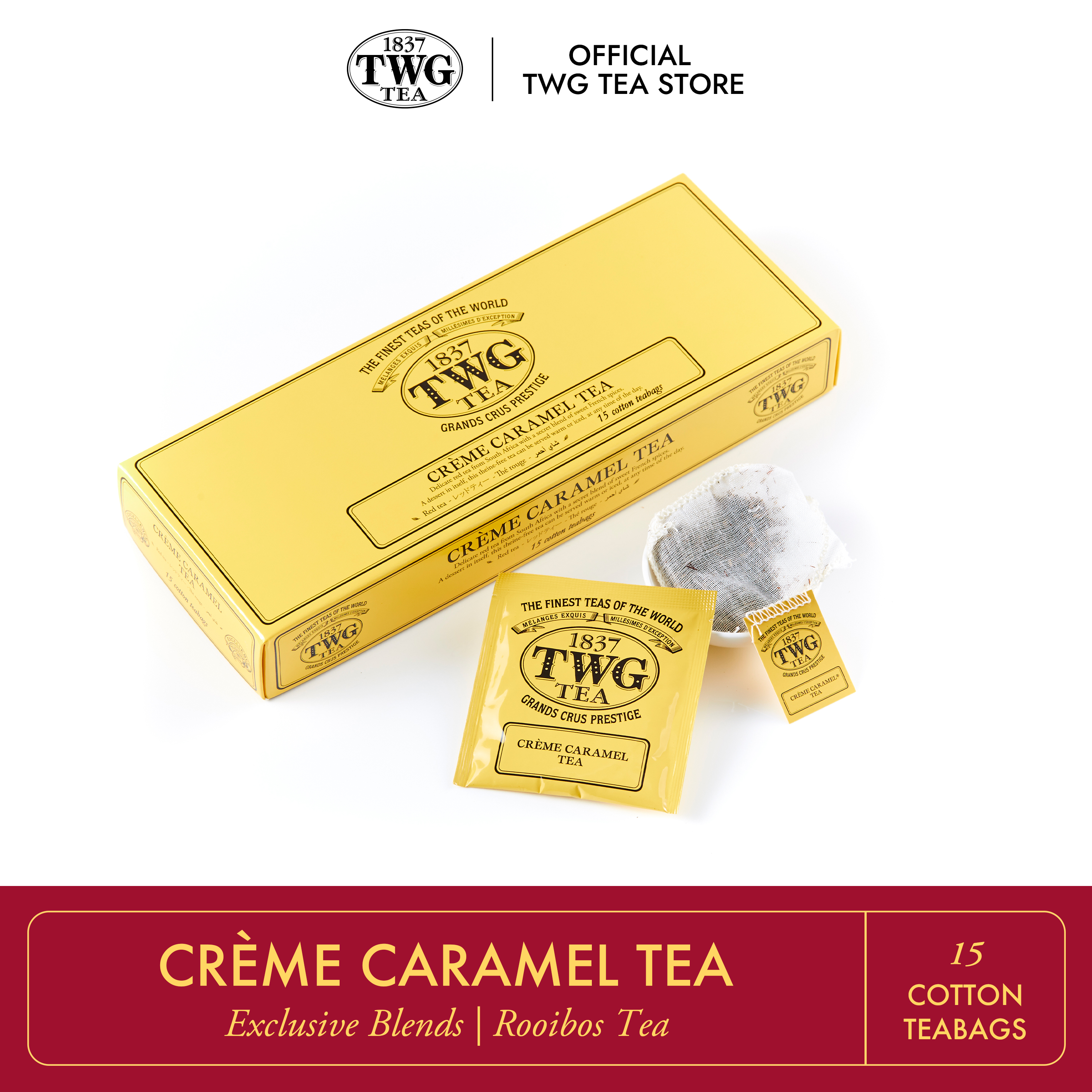 TWG Tea, Vanilla Bourbon Tea 15 count Hand Sewn Cotton Tea bags (1 Pack) -  Red Herbal Tea