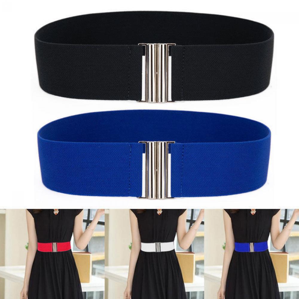 SYRUPSHADDOCKING Hot Stretch Silver Women Buckle Elastic Wide Belts Corset Waistband