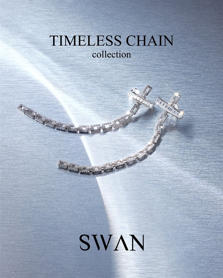 SWAN - Timeless Chain Cross Earring ต่างหูโซ่เงินแท้ สายยาว ฝังเพชรคิวบิกเซอร์โคเนีย ดีไซน์สะดุดตา ราคา 3,850 บาท*ส่งฟรี