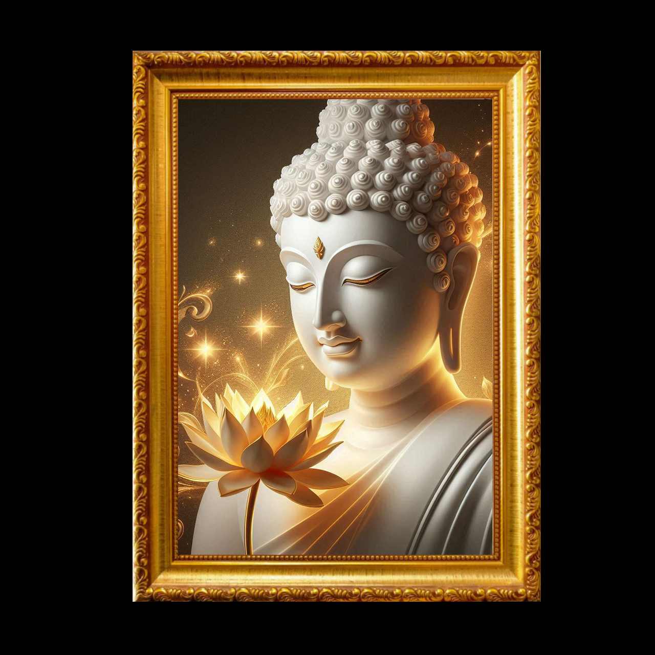 Buddha, Meditation, Observing the Breath, Being Present in the Moment, Mind That Is Not Attached, Not in Pain, Auspicious Gift, Picture with Worship Frame.