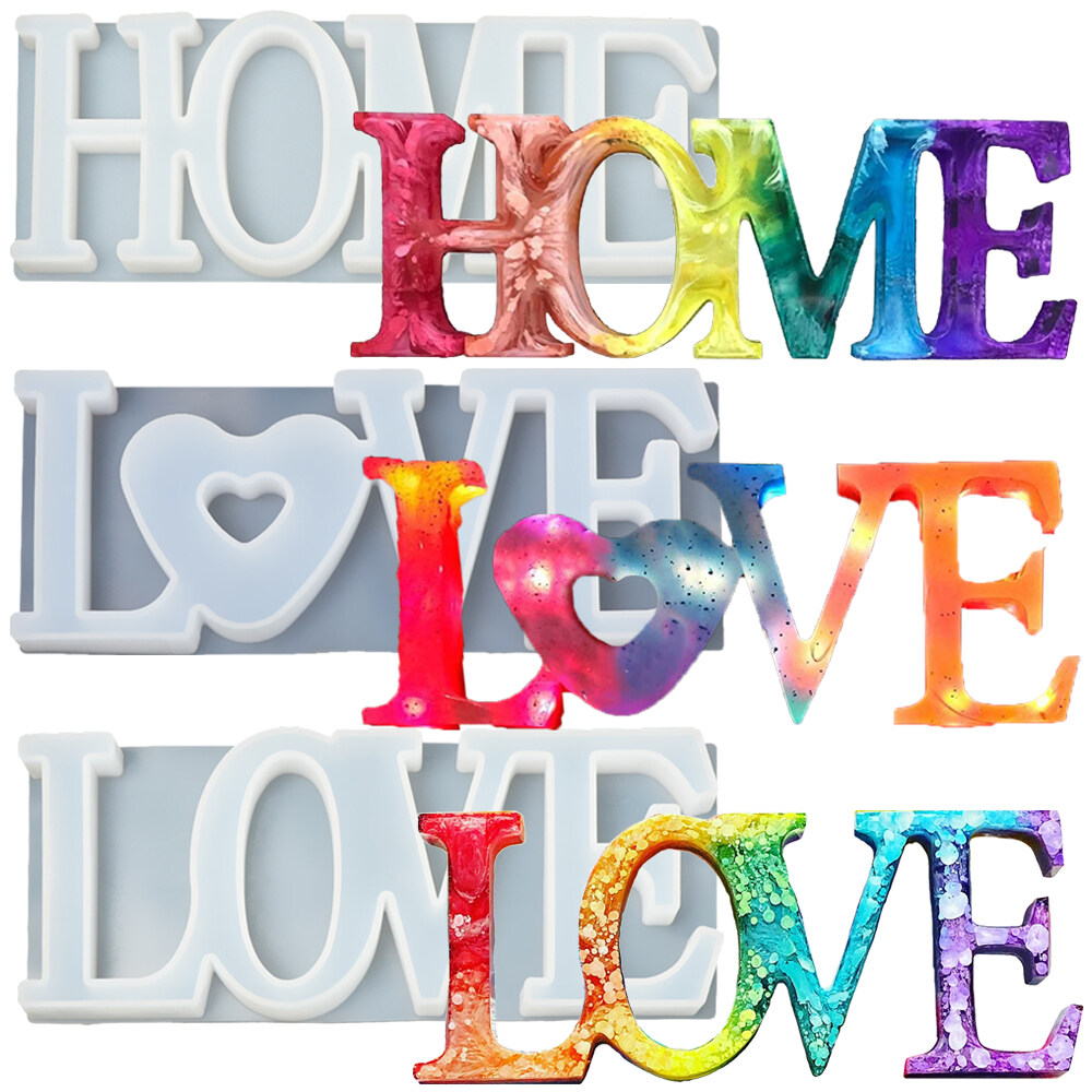 AGONIE กีฬาตัวอักษร DIY Handmade LOVE/บ้าน/ครอบครัวเครื่องประดับทำแม่พิมพ์ป้ายรักแม่พิมพ์เรซินหล่อแม่พิมพ์ซิลิโคนกาวคริสตัล