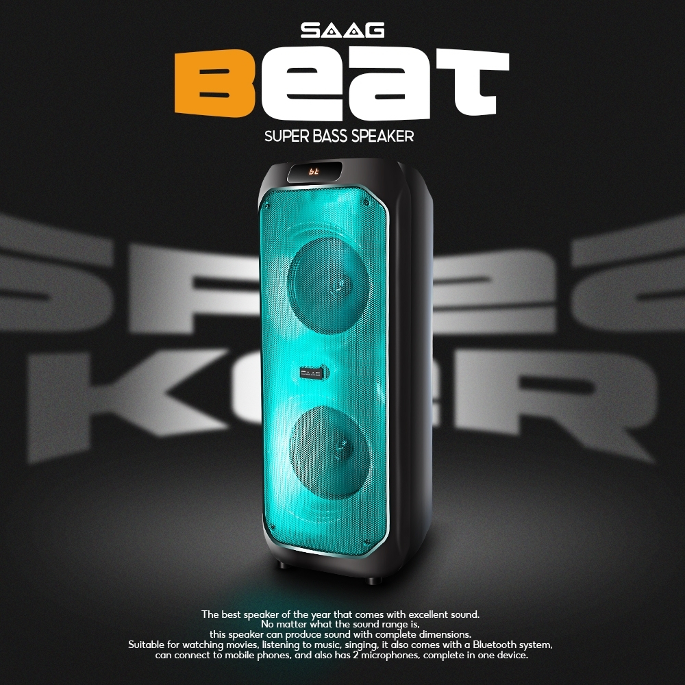 ลำโพงบลูทูธ SAAG รุ่น BEAT Speaker ลำโพงปาร์ตี้ไร้สาย พร้อมไมค์ มีไฟ LED ลำโพงเสียงดี ลำโพงคาราโอเกะไร้สาย ราคา 1,750 บาท*ส่งฟรี