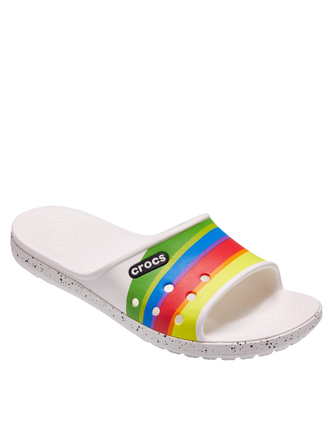 CROCS รองเท้าแตะสำหรับผู้ใหญ่ รุ่น Crocband II Graphic Slide ไซส์ M12 สี White-Tennis-Ball Green