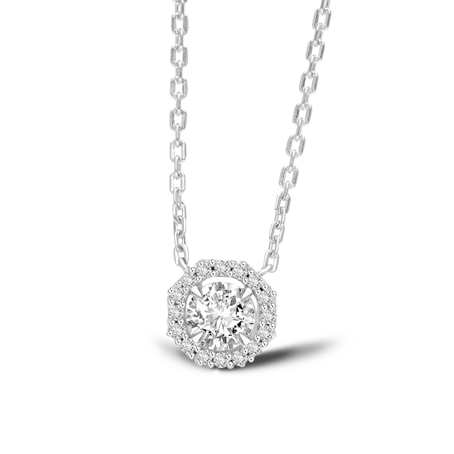 Merii สร้อยคอเงินแท้ 925 ชุบโรเดียม ประดับเพชร CZ ขนาด 5 mm ยาว 16 นิ้ว เม็ดเดี่ยวคลาสสิก : 100 cuts 221N0283-01 ราคา 2,380 บาท*ส่งฟรี