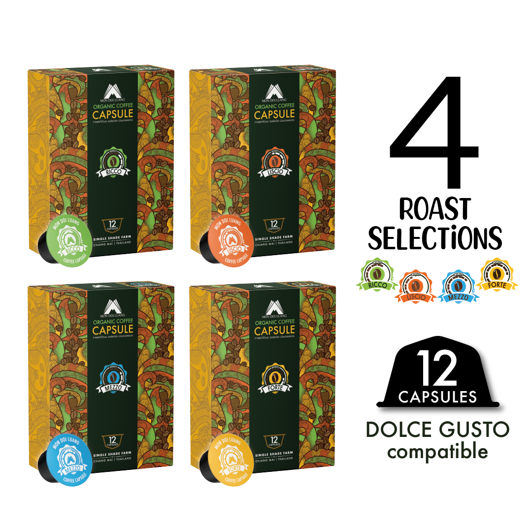 กาแฟออร์แกนิค ม่อนดอยหลวง - กาแฟแคปซูล (12 แคปซูล) ใช้กับเครื่องชงประเภท Dolce Gusto