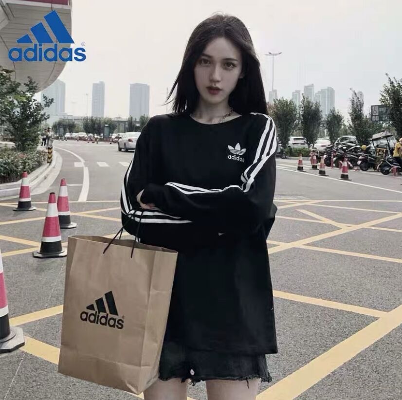 เสื้อยืดแขนยาวคอกลม คู่รัก AdidasAdidasfashion แฟชั่นนำสมัย ชาย/หญิง งานปัก ผ้านิ่มใส่สบาย