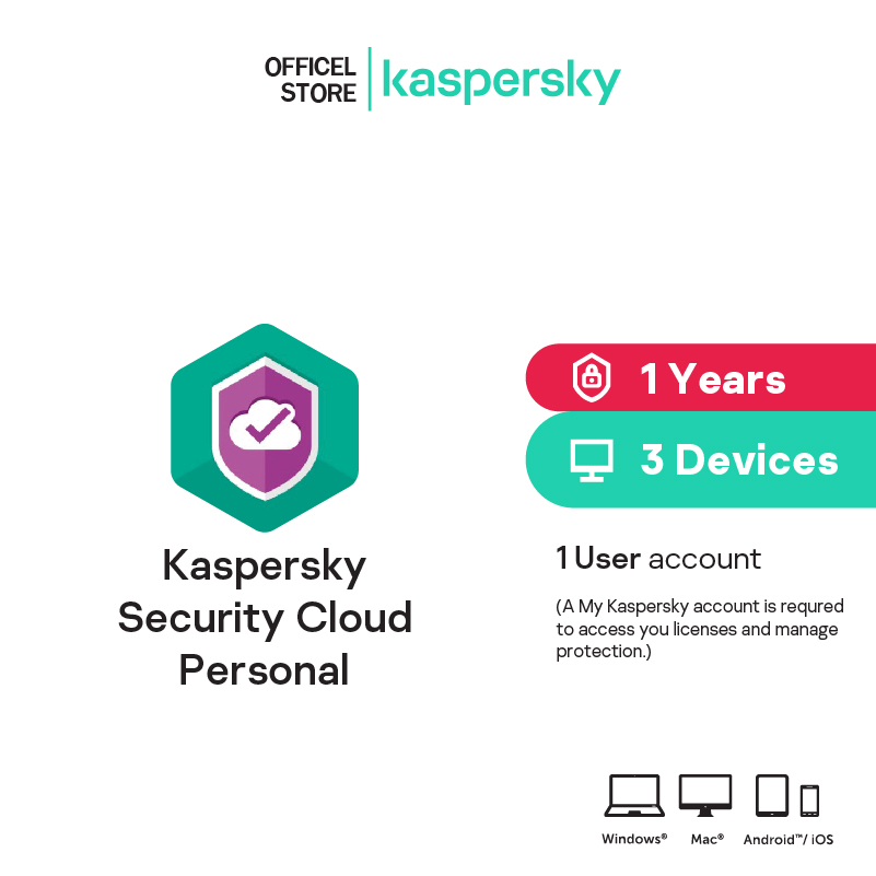 Kaspersky Security Cloud Personal 3 Devices 1 Year for PC, Mac and Mobile Antivirus Software โปรแกรมป้องกันไวรัส