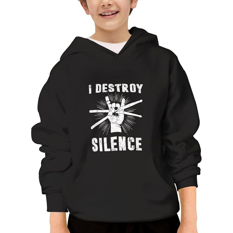 LZD YOLERG Unisex Youth Hooded Sweatshirt Drummer Break Silence เด็กน่ารัก Hoodies Pullover สำหรับวัยรุ่น ราคา  928 บาท*ส่งฟรี