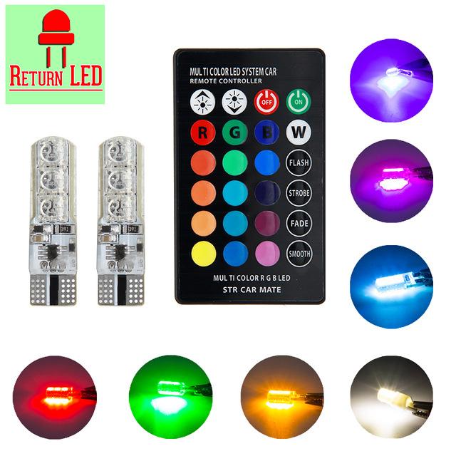 LED หลอดไฟหรี่รถยนต์+รถมอเตอร์ไซร์ เปลี่ยนสีได้ (ขั้ว T10) ไฟหรี่ 7 สี 17 สเต็ป