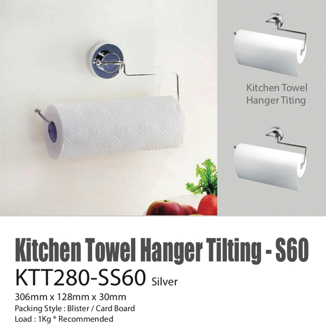 Dehub Kitchen Towel Hanger Tilting 280 - S60 ที่แขวนกระดาษทิชชู่ ที่แขวนกระดาษ แบบยาว แขวนทิชชู่ อุปกรณ์ตกแต่งบ้าน ห้องน้ำ ห้องครัว ไม่ต้องเจาะ ตัวล็อคสูญญากาศ ราคา 450 บาท*ส่งฟรี